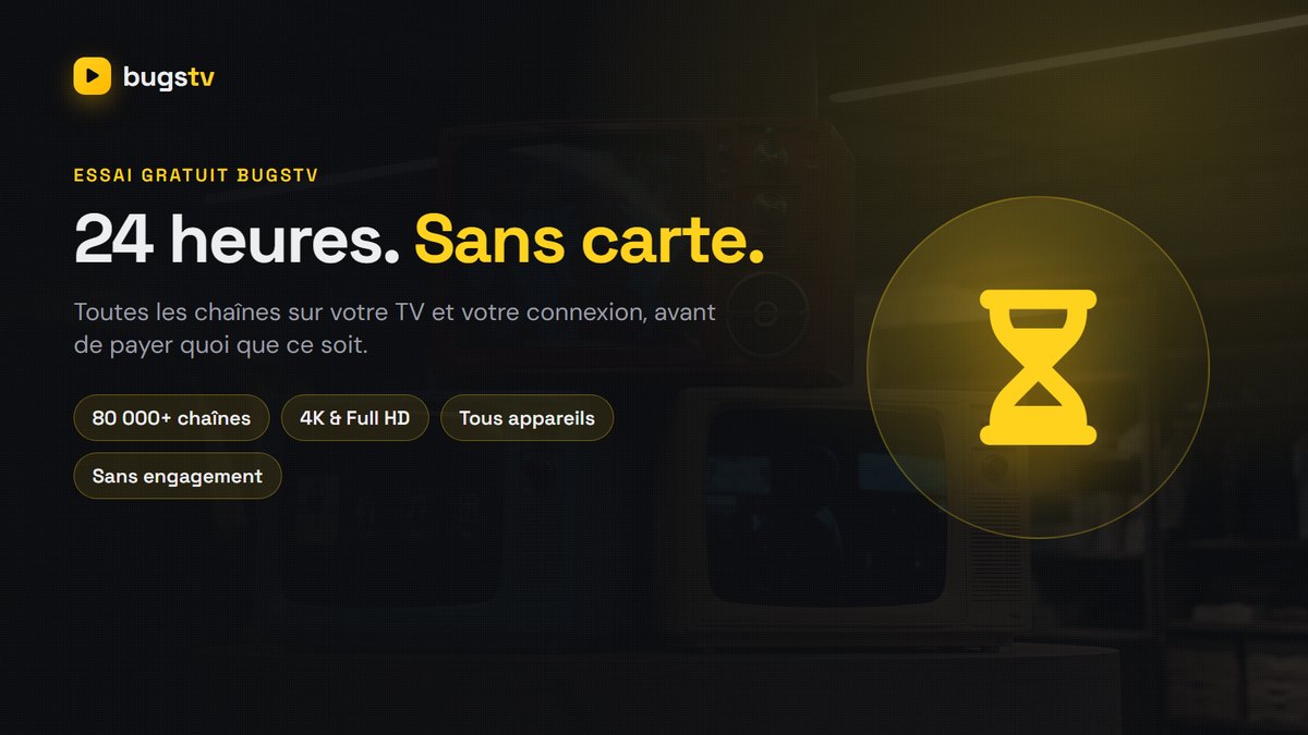 Essai gratuit BugsTV : 24 heures d’IPTV avec toutes les chaînes et la VOD, sans carte bancaire