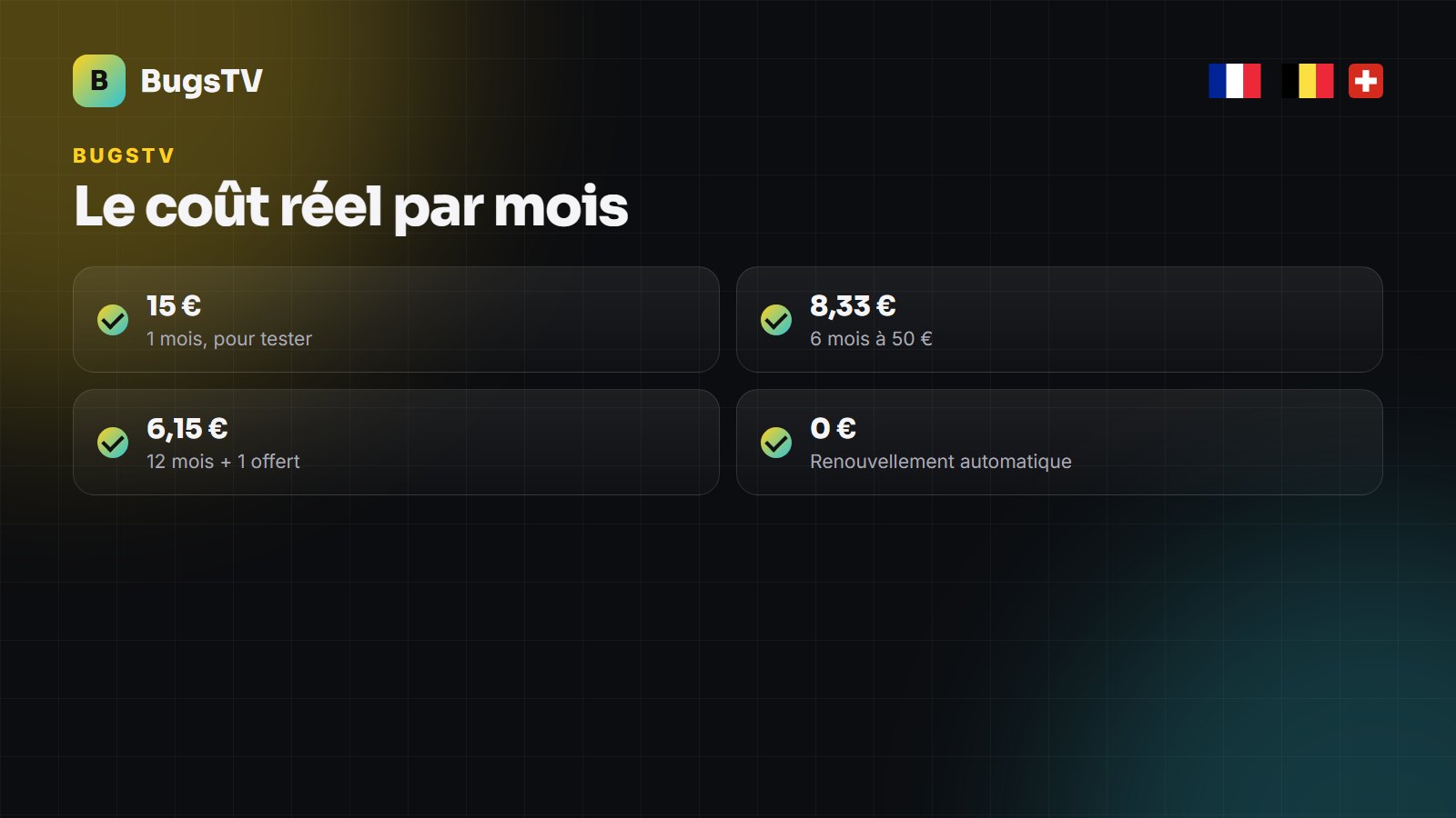Formules BugsTV comparées par coût mensuel